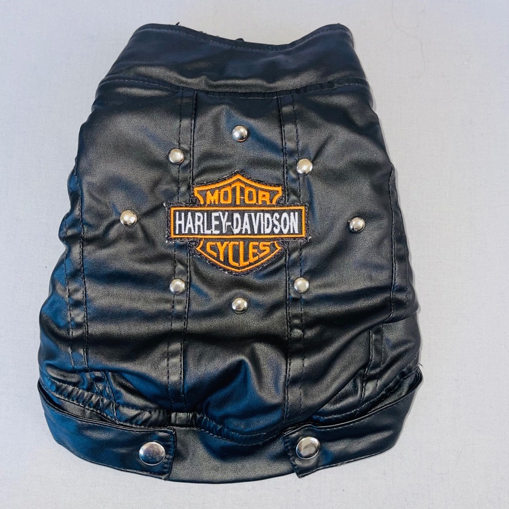 Harley-Davidson Biker Dog Jacket Faux Leather Black Silver Studs Size 2 Small